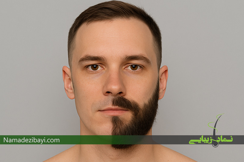 مشاوره پزشک و بیمار مرد درباره کاشت ریش در کلینیک زیبایی